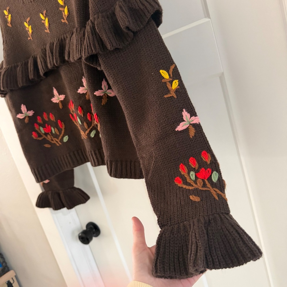 POL Brown Sweater with Floral Embroidery - Picture 5 of 5